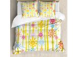 Abakuhaus Copripiumino Con Fiori, Stile Cartoon Colorato, Antiacaro E Anallergico Con Federe, 155 Cm X 220 Cm - 80 X 80 Cm, Multicolore