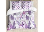Abakuhaus Copripiumino Con Fiori, Foglie Viola, Antiacaro, Adatto A Chi Soffre Di Allergie, Con Federe, 155 Cm X 220 Cm - 80 X 80 Cm, Lavanda Viola Beige