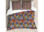 Abakuhaus Copripiumino Floreale, Hippie Aztec Tribal Boho, Antiacaro E Anallergico, Con Federe, 200 Cm X 200 Cm - 80 X 80 Cm, Multicolore
