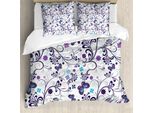 Abakuhaus Set Copripiumino Per Letti Matrimoniali, Farfalle E Volute, Antiacaro, Adatto A Chi Soffre Di Allergie, Con Federe, Viola Scuro E Azzurro