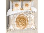 Abakuhaus Copripiumino Con Fiori, Rose, Antiacaro, Adatto A Chi Soffre Di Allergie, Con Federe, 200 Cm X 200 Cm - 80 X 80 Cm, Sabbia, Marrone, Bianco