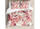 Abakuhaus Set Copripiumino Per Letti Matrimoniali, Graziosi Fiorellini Color Pastello, Antiacaro E Anallergico, Con Federe, Marrone Castagna, Beige, Rosso Corallo
