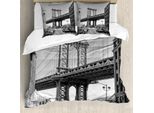 Abakuhaus Copripiumino Paesaggio, Brooklyn, New York, Antiacaro, Adatto A Chi Soffre Di Allergie, Con Federe, 155 Cm X 220 Cm - 80 X 80 Cm, Grigio Antracite Bianco