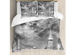 Abakuhaus Copripiumino Urbano, Skyline Spettacolare Di New York, Antiacaro, Adatto A Chi Soffre Di Allergie, Con Federe, 200 Cm X 200 Cm - 80 X 80 Cm, Bianco E Nero