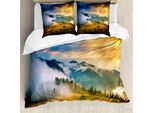 Abakuhaus Copripiumino Paesaggio, Misty Mountaintops, Antiacaro, Adatto A Chi Soffre Di Allergie, Con Federe, 155 Cm X 220 Cm - 80 X 80 Cm, Giallo, Blu, Verde