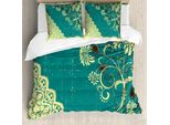Abakuhaus Copripiumino Vintage, Cornice In Pizzo Retrò Flora, Antiacaro E Anallergico, Con Federe, 200 Cm X 200 Cm - 80 X 80 Cm, Bianco E Verde Giada