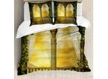 Abakuhaus Set Copripiumino Fantasia Per Letti Matrimoniali, Balcone Fiabesco Mistico, Antiacaro, Adatto A Chi Soffre Di Allergie, Con Federe, Giallo Verde Marrone Chiaro