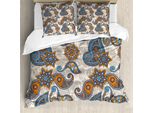 Abakuhaus Set Copripiumino Per Letti Matrimoniali, Motivo Paisley Etnico Tribale, Antiacaro, Adatto A Chi Soffre Di Allergie, Con Federe, Viola Blu Calendula Beige