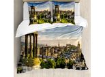 Abakuhaus Copripiumino Con Vista Della Città, Edinburgh Vista Aerea, Antiacaro Adatto A Chi Soffre Di Allergie Con Federe, 200 Cm X 200 Cm - 80 X 80 Cm, Verde Felce-Blu Tan