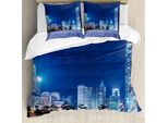 Abakuhaus Copripiumino Urbano, Hong Kong Skyline Night, Antiacaro, Adatto A Chi Soffre Di Allergie, Con Federe, 200 Cm X 200 Cm - 80 X 80 Cm, Viola Grigio Blu Reale