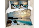 Abakuhaus Copripiumino Ocean, Seascape Alba Onde, Antiacaro Adatto A Chi Soffre Di Allergie Con Federe, 155 Cm X 220 Cm - 80 X 80 Cm, Marrone Blu Giallo