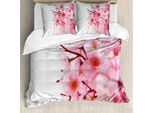 Abakuhaus Copripiumino Con Fiori, Petali Di Ciliegio, Antiacaro, Adatto A Chi Soffre Di Allergie, Con Federe, 200 Cm X 200 Cm - 80 X 80 Cm, Rosa Pallido Bianco