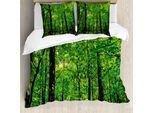 Abakuhaus Set Copripiumino Naturale Per Letti Matrimoniali, Bosco Albero Bosco Sole, Antiacaro, Adatto A Chi Soffre Di Allergie, Con Federe, Sigillo Marrone Verde Felce