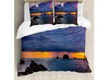 Abakuhaus Set Copripiumino Per Letti Matrimoniali, Costa Tropicale Tramonto, Antiacaro Adatto A Chi Soffre Di Allergie Con Federe, Multicolore