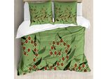 Abakuhaus Copripiumino Con Fiori, Fiori Retrò, Antiacaro, Adatto A Chi Soffre Di Allergie, Con Federe, 155 Cm X 220 Cm - 80 X 80 Cm, Oliva, Verde, Rosso