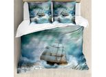 Abakuhaus Copripiumino Ocean, Nave Pirata Su Mare Mosso, Antiacaro, Adatto A Chi Soffre Di Allergie, Con Federe, 200 Cm X 200 Cm - 80 X 80 Cm, Blu, Grigio E Bianco