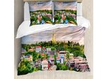 Abakuhaus Copripiumino Paesaggio, Panorama Del Villaggio, Antiacaro, Adatto A Chi Soffre Di Allergie, Con Federe, 155 Cm X 220 Cm - 80 X 80 Cm, Multicolore
