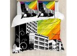 Abakuhaus Copripiumino Moderno, Paesaggio Urbano In Bianco E Nero, Antiacaro, Adatto A Chi Soffre Di Allergie, Con Federe, 155 Cm X 220 Cm - 80 X 80 Cm, Multicolore