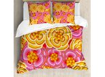 Abakuhaus Copripiumino Con Fiori, Funky Fiori Luminosi, Antiacaro Adatto A Chi Soffre Di Allergie Con Federe, 155 Cm X 220 Cm - 80 X 80 Cm, Giallo-Rosa-Arancione