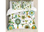 Abakuhaus Copripiumino Moderno, Uccelli Fiori Alberi, Antiacaro Adatto A Chi Soffre Di Allergie Con Federe, 155 Cm X 220 Cm - 80 X 80 Cm, Multicolore