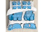 Abakuhaus Copripiumino Per Animali Domestici, Elefanti Cartoon, Antiacaro, Adatto A Chi Soffre Di Allergie, Con Federe, 155 Cm X 220 Cm - 80 X 80 Cm, Azzurro E Bianco