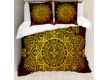 Abakuhaus Copripiumino Mandala, Oriental Snowflake Art, Antiacaro, Adatto A Chi Soffre Di Allergie, Con Federe, 200 Cm X 200 Cm - 80 X 80 Cm, Giallo Marrone