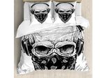 Abakuhaus Copripiumino Grunge, Cuffie Gotiche Con Teschi, Antiacaro, Adatto A Chi Soffre Di Allergie, Con Federe, 200 Cm X 200 Cm - 80 X 80 Cm, Grigio Chiaro E Nero