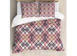 Abakuhaus Copripiumino Astratto, Motivo Tartan, Antiacaro, Adatto A Chi Soffre Di Allergie, Con Federe, 155 Cm X 220 Cm - 80 X 80 Cm, Rosa Pallido, Avorio, Grigio