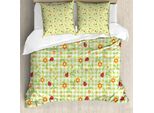 Abakuhaus Copripiumino Con Motivi Floreali, Coccinelle E Foglie, Antiacaro E Anallergico, Con Federe, 200 Cm X 200 Cm - 80 X 80 Cm, Rosso Arancione Verde Lime