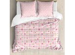 Abakuhaus Copripiumino Con Fiori, Fiori E Strisce, Antiacaro, Adatto A Chi Soffre Di Allergie, Con Federe, 200 Cm X 200 Cm - 80 X 80 Cm, Rosa Pallido Bianco