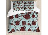 Abakuhaus Copripiumino Con Motivi Floreali, Decorazioni Floreali Retrò, Antiacaro, Adatto A Chi Soffre Di Allergie, Con Federe, 155 Cm X 220 Cm - 80 X 80 Cm, Azzurro E Marrone