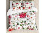 Abakuhaus Copripiumino Con Fiori, Boccioli Natalizi, Antiacaro, Adatto A Chi Soffre Di Allergie, Con Federe, 200 Cm X 200 Cm - 80 X 80 Cm, Rosa-Verde-Bianco