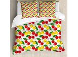 Abakuhaus Copripiuma Con Motivo Frutta, Ciliegie Colorate, Antiacaro, Adatto A Chi Soffre Di Allergie, Con Federe, 200 Cm X 200 Cm - 80 X 80 Cm, Rosso, Giallo, Verde