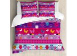 Abakuhaus Copripiumino Gufo, Gufi E Fiori Cartoon, Antiacaro Adatto A Chi Soffre Di Allergie Con Federe, 200 Cm X 200 Cm - 80 X 80 Cm, Multicolore