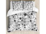 Abakuhaus Copripiumino Con Fiori, Foglie Twirls Strudel Bud, Antiacaro, Adatto A Chi Soffre Di Allergie, Con Federe, 200 Cm X 200 Cm - 80 X 80 Cm, Bianco E Nero