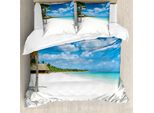 Abakuhaus Copripiumino Da Spiaggia, Tropical Island Seashore, Antiacaro, Adatto A Chi Soffre Di Allergie, Con Federe, 155 Cm X 220 Cm - 80 X 80 Cm, Blu Bianco Verde