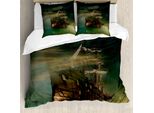 Abakuhaus Copripiumino Fantasia, Old Ship Su Acque Tranquille, Antiacaro, Adatto A Chi Soffre Di Allergie, Con Federe, 200 Cm X 200 Cm - 80 X 80 Cm, Verde Marrone Blu Scuro