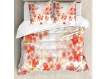 Abakuhaus Copripiumino Floreale, Fiori Sakura Vivaci, Antiacaro, Adatto A Chi Soffre Di Allergie, Con Federe, 155 Cm X 220 Cm - 80 X 80 Cm, Corallo Scuro Corallo Giallo