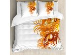Abakuhaus Copripiumino Con Motivi Floreali, Antiacaro, Adatto A Chi Soffre Di Allergie, Con Federe, 200 Cm X 200 Cm - 80 X 80 Cm, Arancione Giallo-Crema