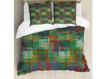 Abakuhaus Copripiumino Geometrico, Grunge Folk Rainbow, Antiacaro, Adatto A Chi Soffre Di Allergie, Con Federe, 155 Cm X 220 Cm - 80 X 80 Cm, Multicolore