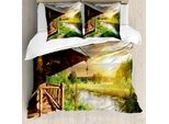 Abakuhaus Copripiumino Naturale, Casetta Di Legno Sul Lago, Antiacaro, Adatto A Chi Soffre Di Allergie, Con Federe, 155 Cm X 220 Cm - 80 X 80 Cm, Multicolore