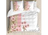 Abakuhaus Copripiumino Giapponese, Romantici Fiori Di Sakura, Antiacaro, Adatto A Chi Soffre Di Allergie, Con Federe, 155 Cm X 220 Cm - 80 X 80 Cm, Sabbia Marrone Rosa Chiaro