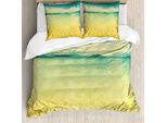Abakuhaus Copripiumino Da Spiaggia, Vintage Grunge-Vista Mare, Antiacaro Adatto A Chi Soffre Di Allergie Con Federe, 200 Cm X 200 Cm - 80 X 80 Cm, Terra Giallo Turchese