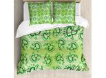 Abakuhaus Copripiumino Verde, Doodle Art Alien Frogs, Antiacaro, Adatto A Chi Soffre Di Allergie, Con Federe, 155 Cm X 220 Cm - 80 X 80 Cm, Verde