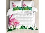 Abakuhaus Copripiumino Tropicale, Natura Esotica Fenicottero, Antiacaro, Adatto A Chi Soffre Di Allergie, Con Federe, 155 Cm X 220 Cm - 80 X 80 Cm, Verde, Rosa, Blu