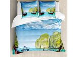 Abakuhaus Copripiumino Paesaggio, Barca Maya Bay Thailandia, Antiacaro Adatto A Chi Soffre Di Allergie Con Federe, 200 Cm X 200 Cm - 80 X 80 Cm, Multicolore