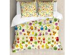 Abakuhaus Copripiumino Monster, Mostri Dei Cartoni Animati, Antiacaro, Adatto A Chi Soffre Di Allergie, Con Federe, 155 Cm X 220 Cm - 80 X 80 Cm, Multicolore