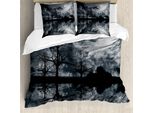 Abakuhaus Copripiumino Paesaggio, Alberi, Cielo Notturno, Nuvole, Antiacaro, Adatto A Chi Soffre Di Allergie, Con Federe, 155 Cm X 220 Cm - 80 X 80 Cm, Nero, Bianco, Grigio
