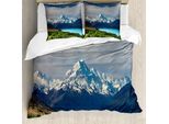 Abakuhaus Copripiumino Paesaggio, Monte Cook Lago Pukaki, Antiacaro, Adatto A Chi Soffre Di Allergie, Con Federe, 200 Cm X 200 Cm - 80 X 80 Cm, Blu Bianco Verde
