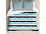 Abakuhaus Copripiumino Astratto, Colore Bands Stripes, Antiacaro, Adatto A Chi Soffre Di Allergie, Con Federe, 200 Cm X 200 Cm - 80 X 80 Cm, Acquamarina, Nero, Bianco
